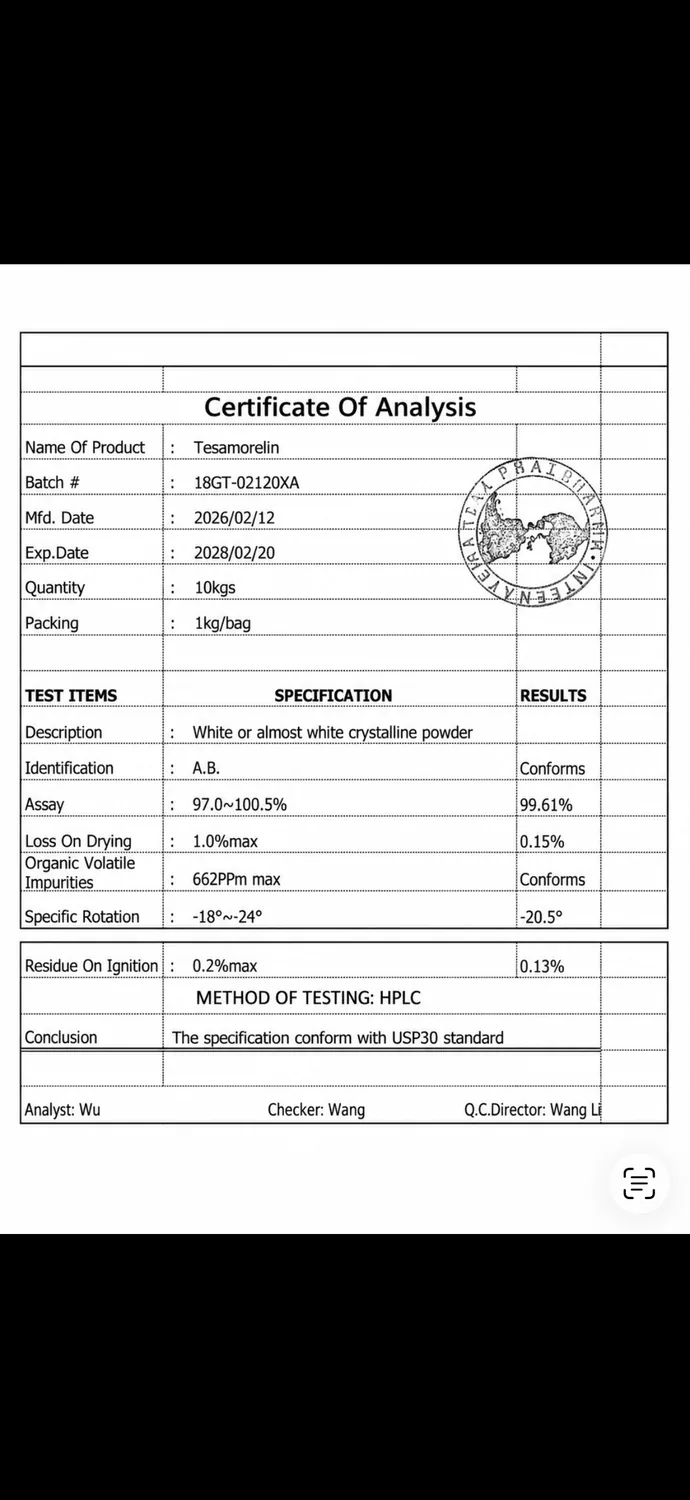Certificate of Analysis: Tesamorelin