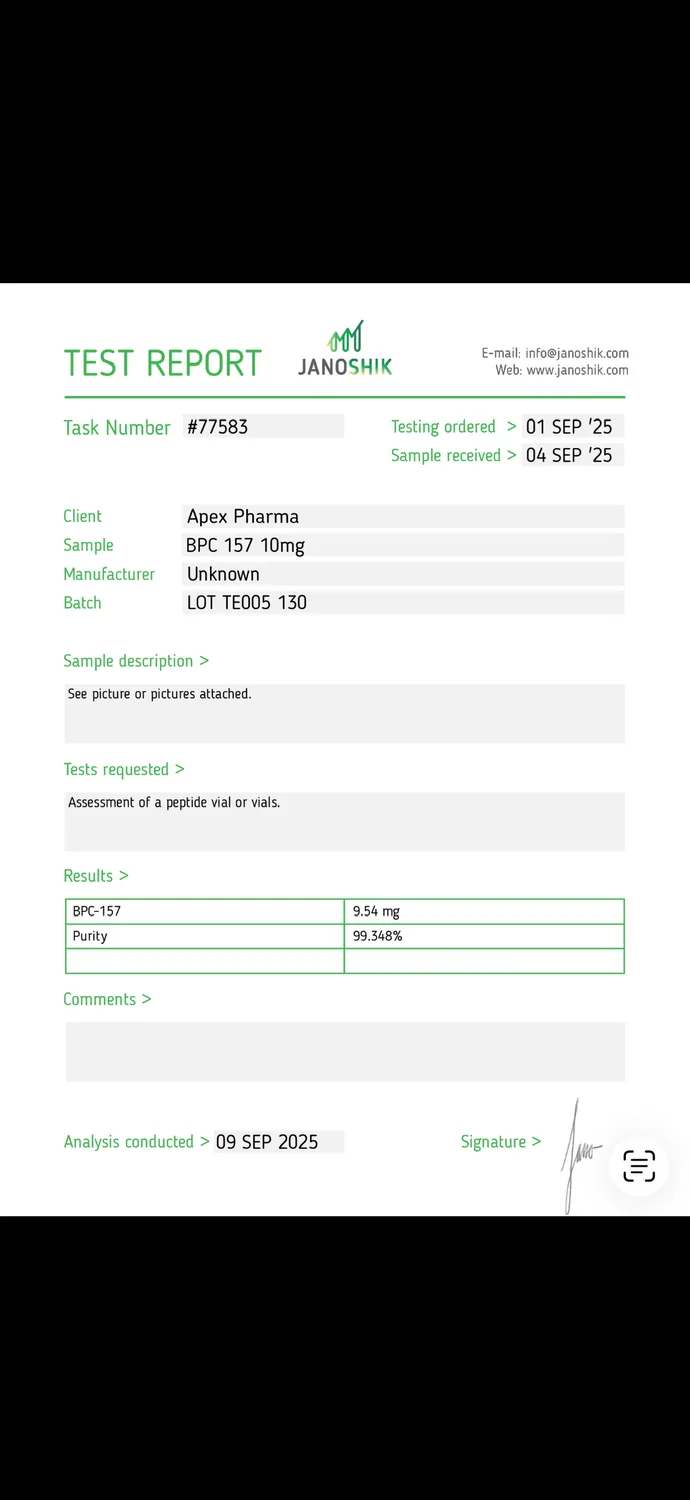 Third-party lab report: BPC-157