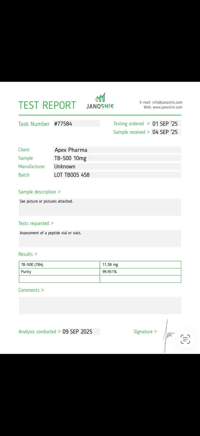 Third-party lab report: TB-500